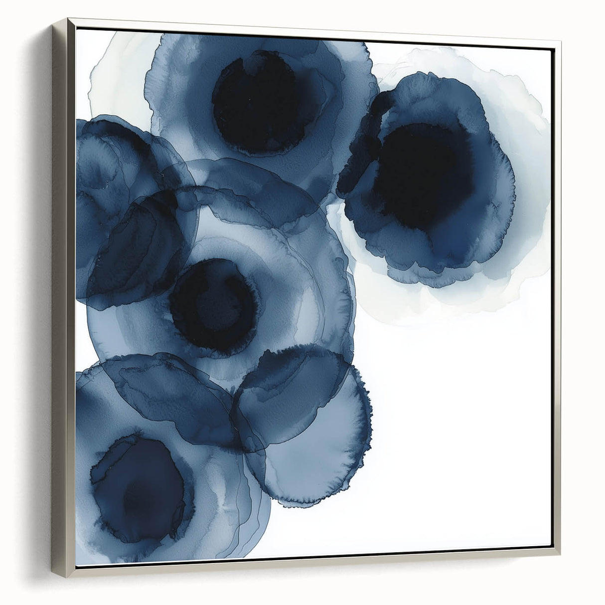 Contemporary Abstract Canvas – Fluid Navy Blue Ink Bloom Artwork