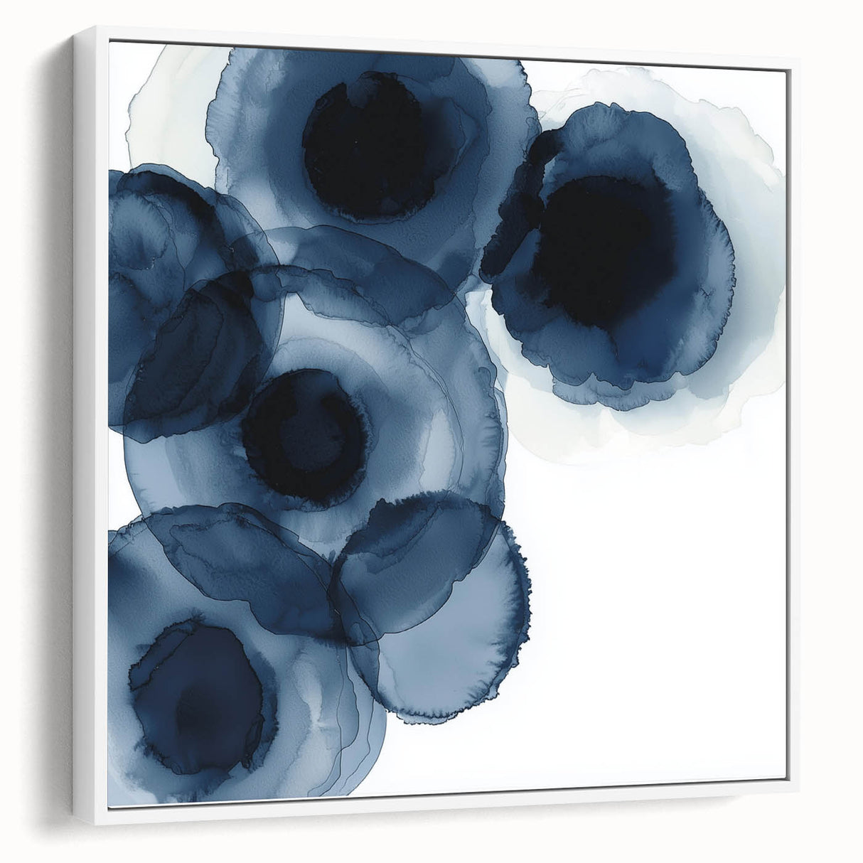 Contemporary Abstract Canvas – Fluid Navy Blue Ink Bloom Artwork
