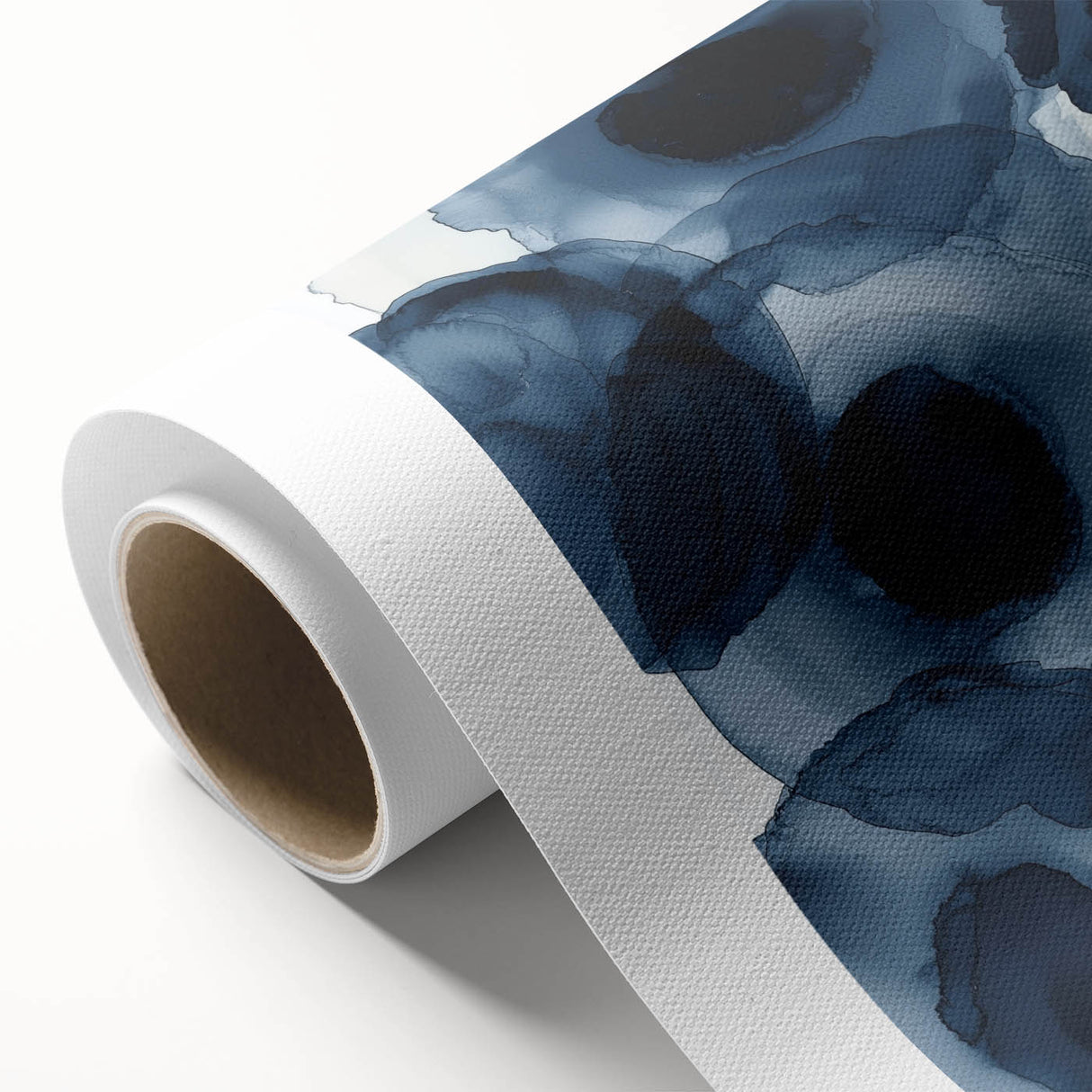 Contemporary Abstract Canvas – Fluid Navy Blue Ink Bloom Artwork