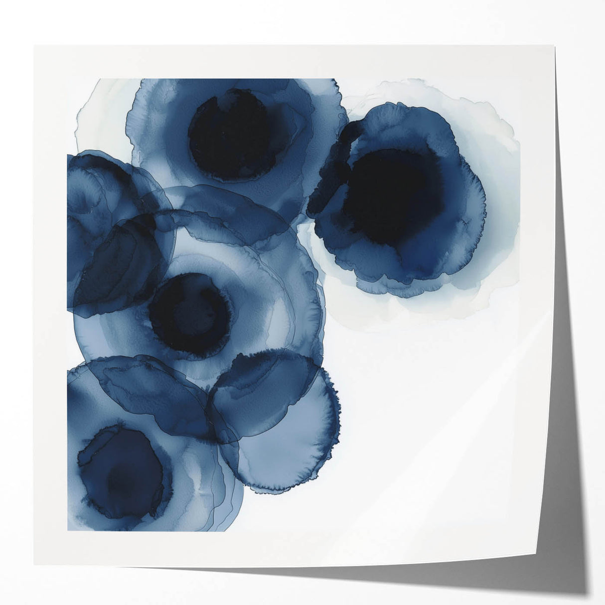 Contemporary Abstract Canvas – Fluid Navy Blue Ink Bloom Artwork