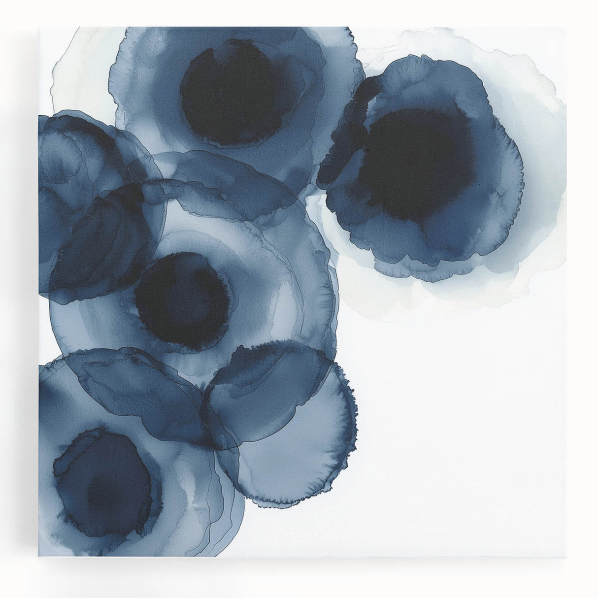 Contemporary Abstract Canvas – Fluid Navy Blue Ink Bloom Artwork
