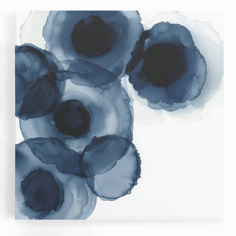 Contemporary Abstract Canvas – Fluid Navy Blue Ink Bloom Artwork
