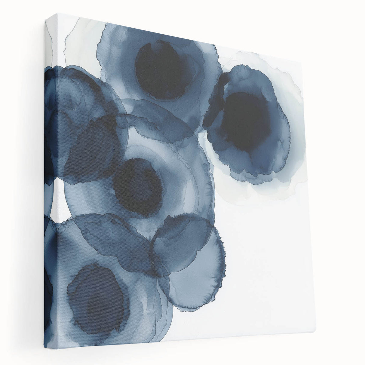 Contemporary Abstract Canvas – Fluid Navy Blue Ink Bloom Artwork