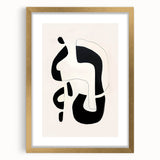 Abstract minimalist wall art framed in gold, showcasing geometric shapes and soft color palette, perfect for modern home decor or office settings.