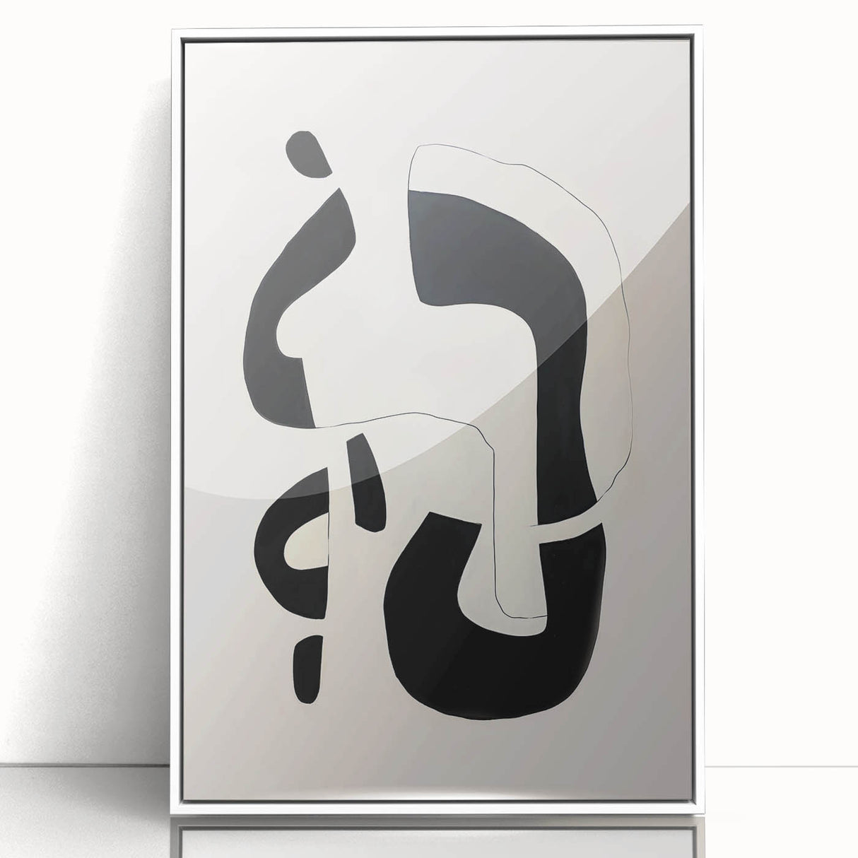 Framed abstract minimalist wall art featuring geometric shapes in soft pastel colors, displayed against a white background, perfect for modern home decor.