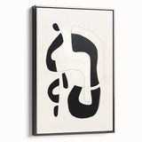 Framed abstract minimalist wall art featuring a black design, displayed from a side view. Ideal for modern decor, enhancing any room with elegance.