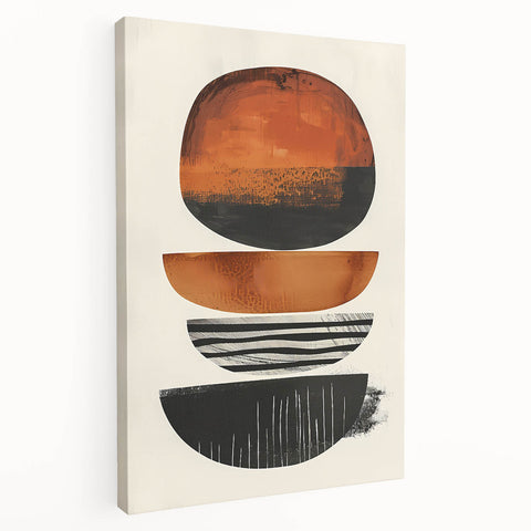 Abstract minimalist wall art on stretched canvas showcasing soft pastel colors and geometric shapes, viewed from the side, ideal for modern home decor.