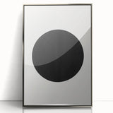 Framed abstract minimalist wall art featuring a sleek silver design, presented in an elegant acrylic frame, perfect for modern home decor or office styling.