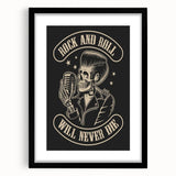 Rock and Roll Will Never Die Poster | Vintage Retro Skull Art