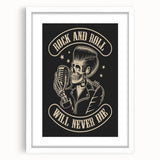 Rock and Roll Will Never Die Poster | Vintage Retro Skull Art