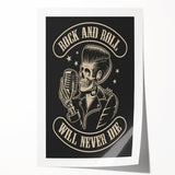 Rock and Roll Will Never Die Poster | Vintage Retro Skull Art