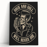 Rock and Roll Will Never Die Poster | Vintage Retro Skull Art