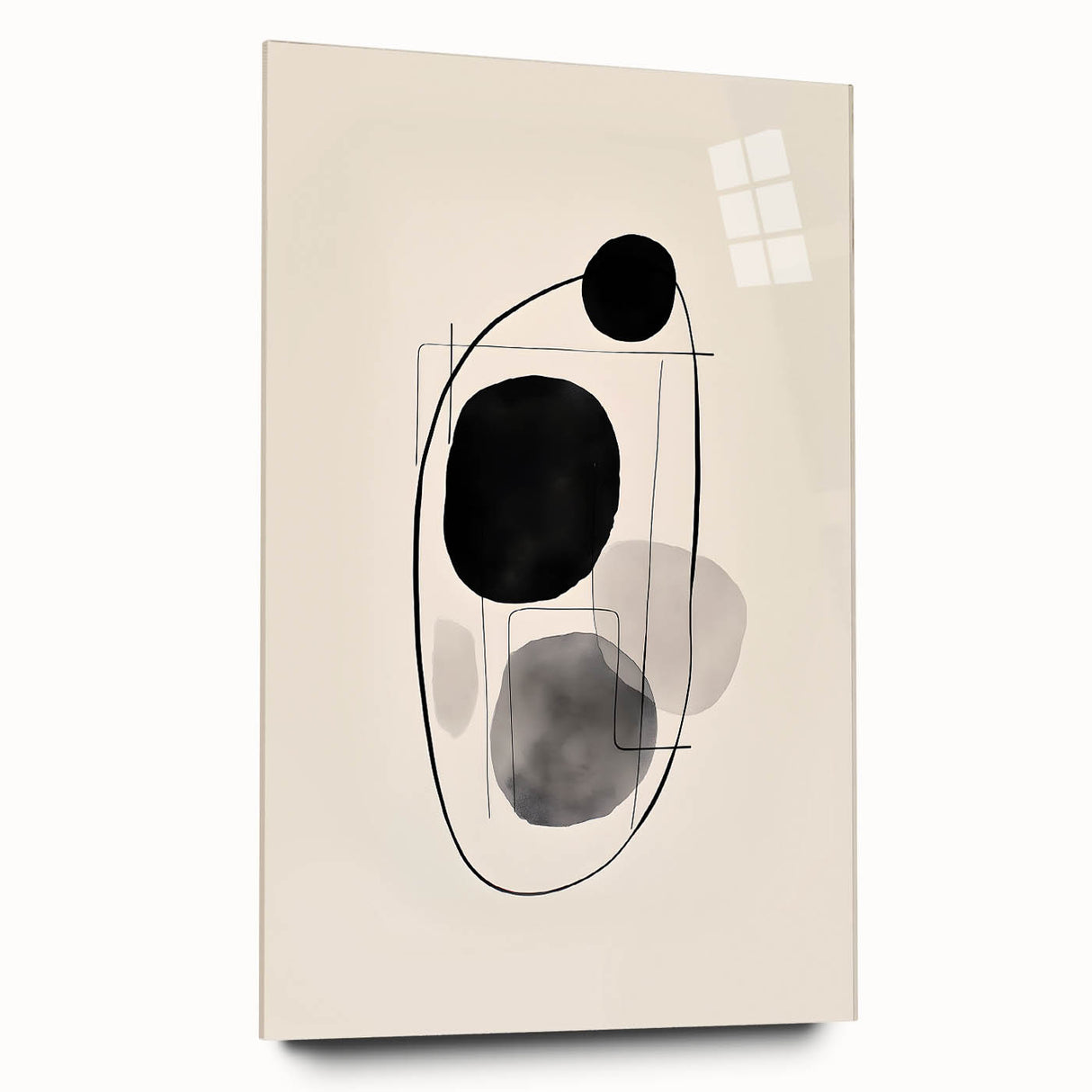 Abstract minimalist wall art piece displayed from a side view, showcasing vibrant colors and a sleek acrylic glass finish, perfect for modern decor.