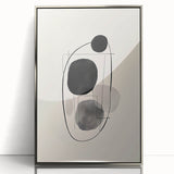 Framed abstract minimalist wall art with a silver acrylic finish, showcasing geometric shapes and subtle color gradients, perfect for modern home decor.