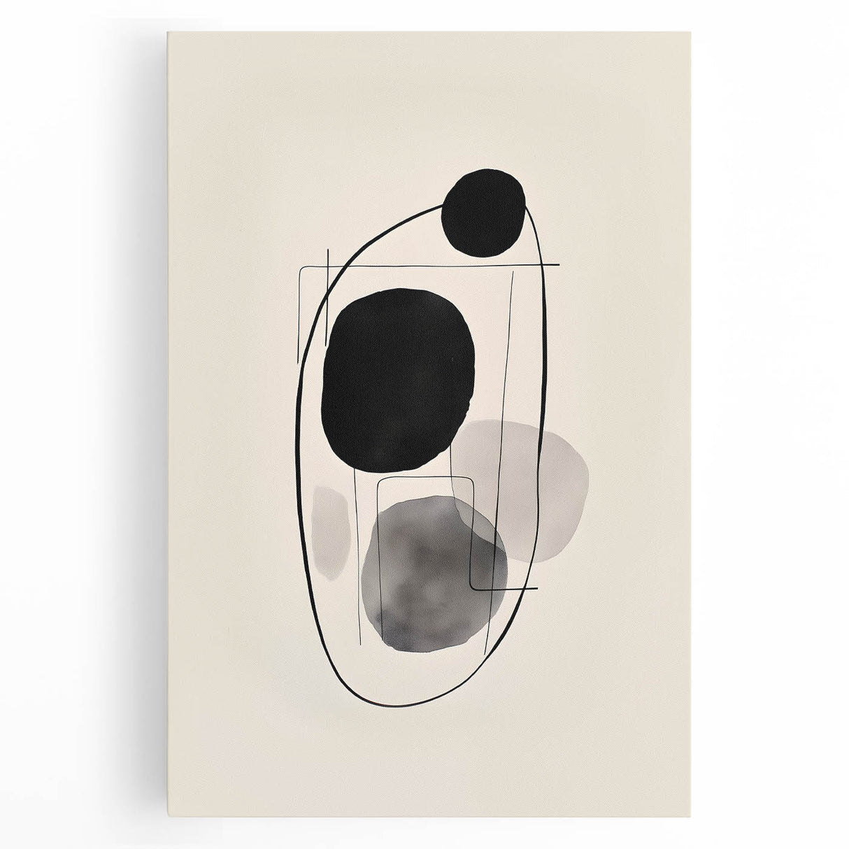 Abstract minimalist wall art on stretched canvas showcasing soft blue and beige tones, perfect for modern home decor. Ideal for creating a serene ambiance.
