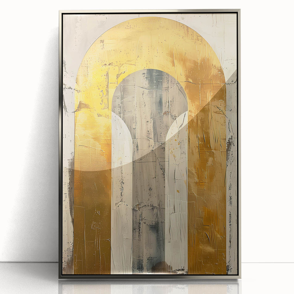 Framed acrylic wall art featuring an abstract minimalist design in silver tones, showcasing a sleek and modern aesthetic perfect for contemporary home decor.