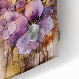 Purple & Gold Floral Elegance - Modern Living Room Canvas Art