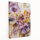 Purple & Gold Floral Elegance - Modern Living Room Canvas Art