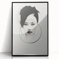Framed abstract minimalist wall art featuring a sleek black design, ideal for modern decor, displayed from a front view against a neutral background.