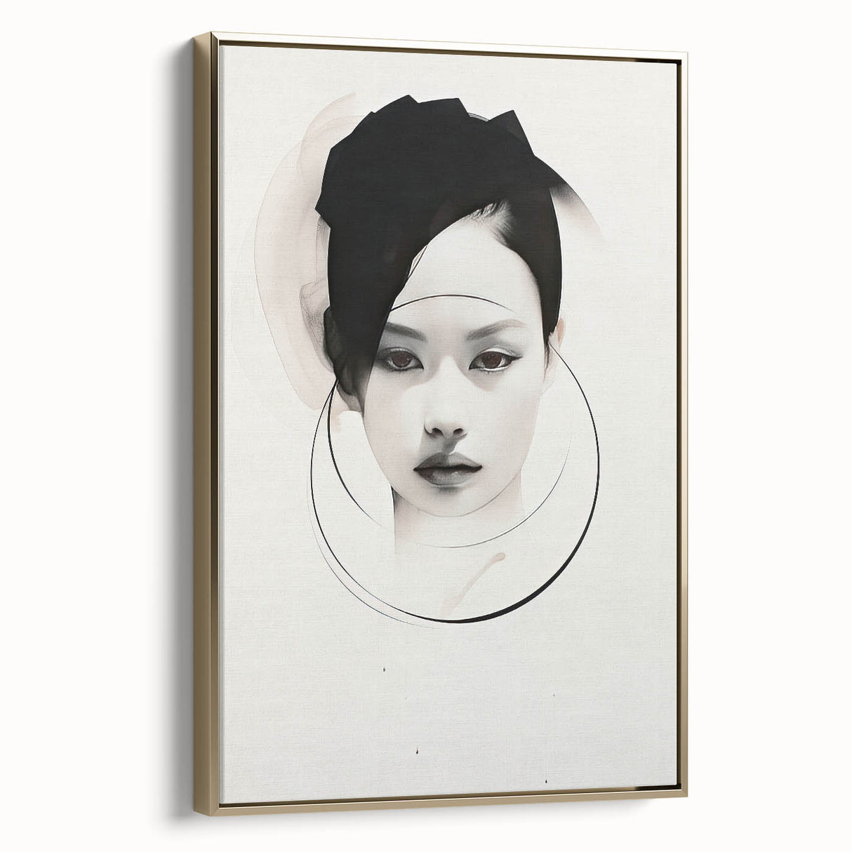 Framed abstract minimalist wall art showcasing a gold design on canvas, viewed from the side, perfect for modern home decor and artistic interiors.