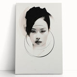 Abstract minimalist wall art on stretched canvas featuring soft pastel colors and geometric shapes, elegantly leaning against a neutral wall, perfect for modern decor.