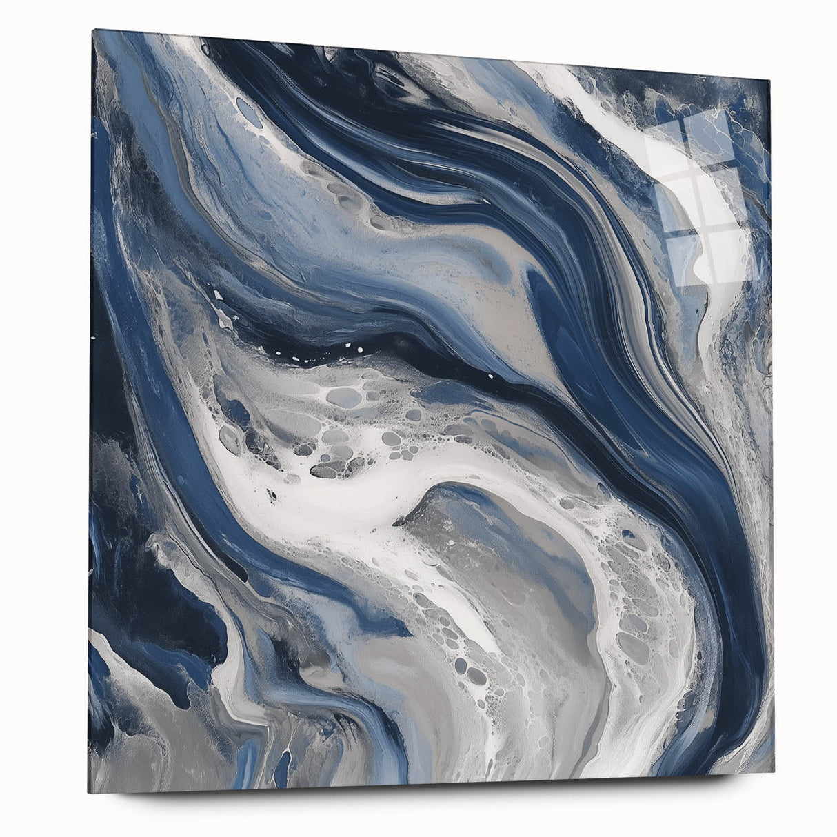 Modern Abstract Wall Art – Navy and Gray Fluid Acrylic Canvas