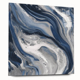 Modern Abstract Wall Art – Navy and Gray Fluid Acrylic Canvas