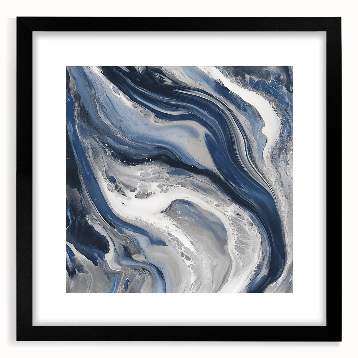 Modern Abstract Wall Art – Navy and Gray Fluid Acrylic Canvas