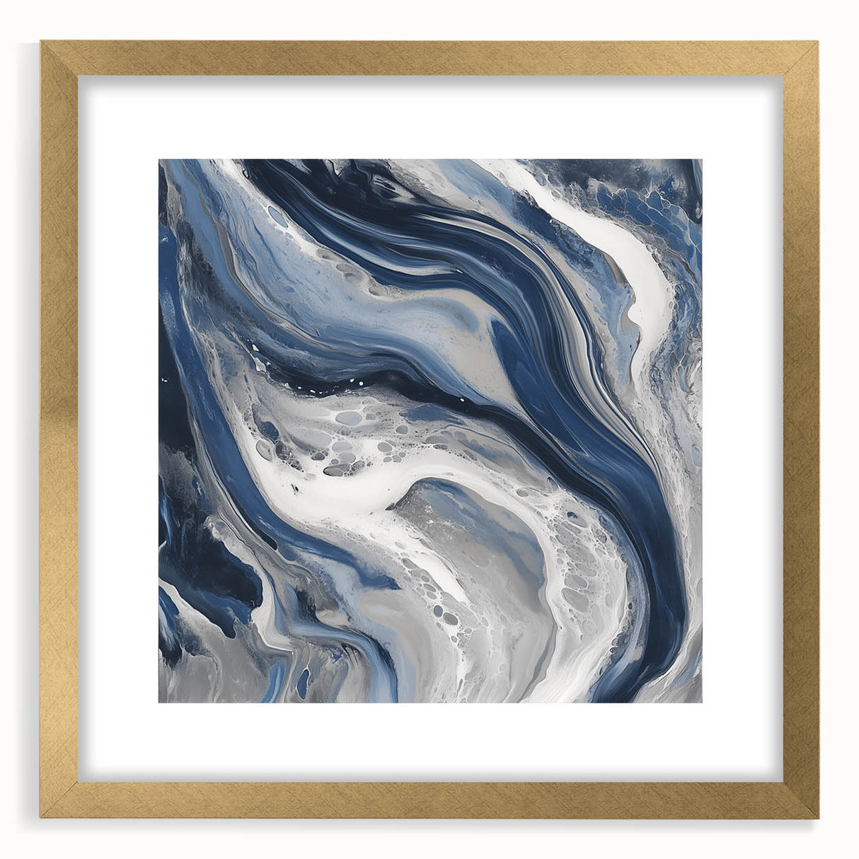 Modern Abstract Wall Art – Navy and Gray Fluid Acrylic Canvas