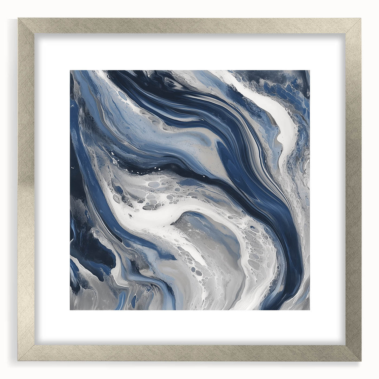 Modern Abstract Wall Art – Navy and Gray Fluid Acrylic Canvas