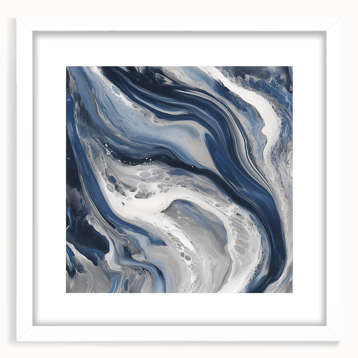 Modern Abstract Wall Art – Navy and Gray Fluid Acrylic Canvas