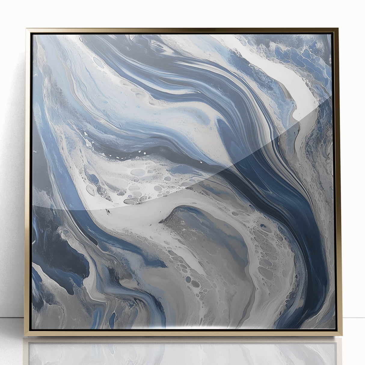 Modern Abstract Wall Art – Navy and Gray Fluid Acrylic Canvas