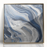 Modern Abstract Wall Art – Navy and Gray Fluid Acrylic Canvas