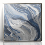 Modern Abstract Wall Art – Navy and Gray Fluid Acrylic Canvas