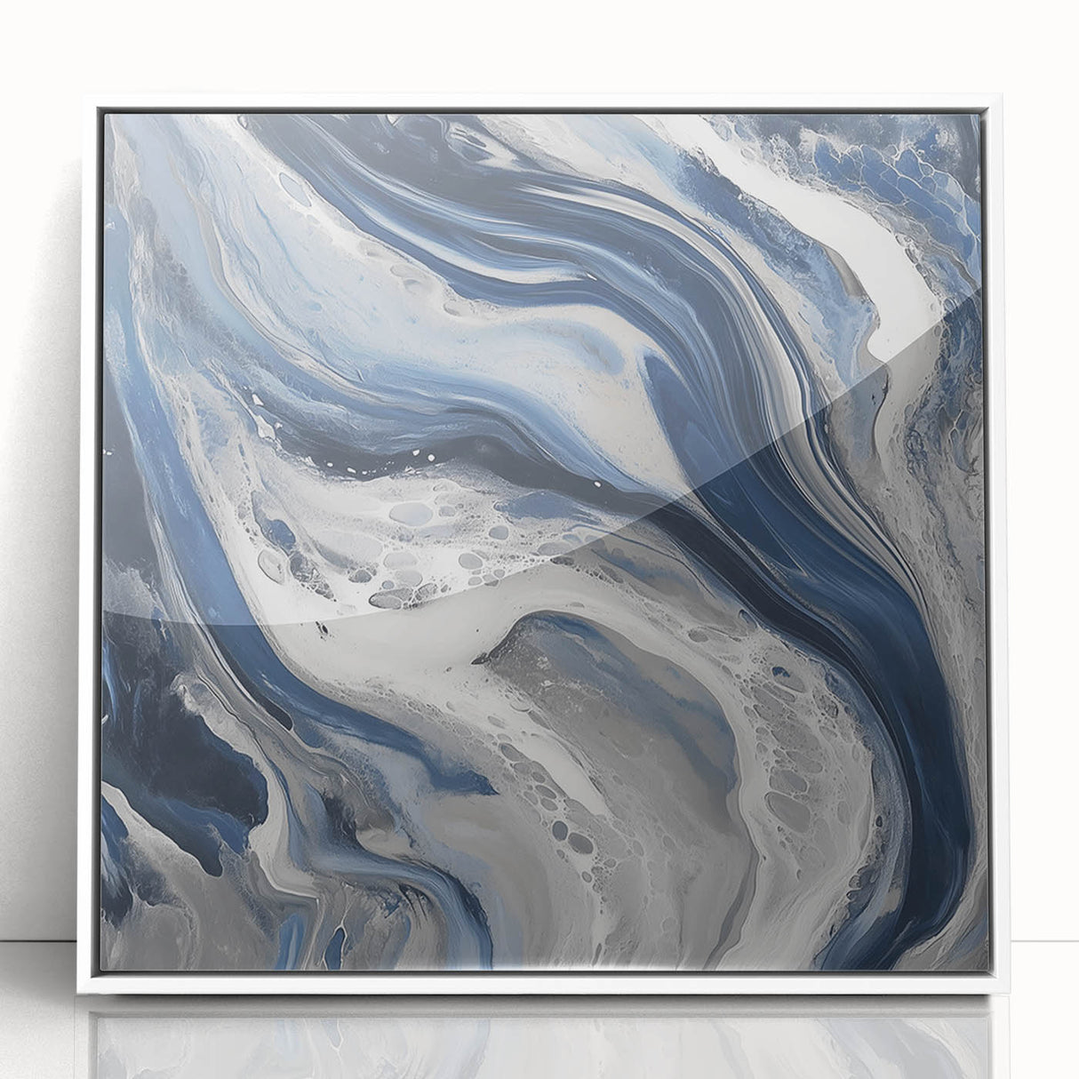 Modern Abstract Wall Art – Navy and Gray Fluid Acrylic Canvas