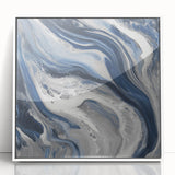 Modern Abstract Wall Art – Navy and Gray Fluid Acrylic Canvas