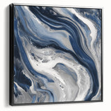 Modern Abstract Wall Art – Navy and Gray Fluid Acrylic Canvas