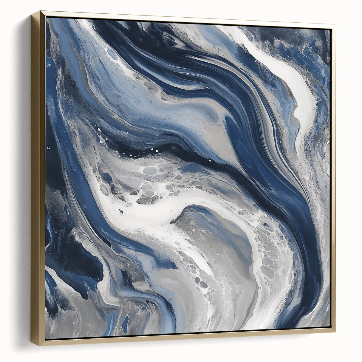 Modern Abstract Wall Art – Navy and Gray Fluid Acrylic Canvas