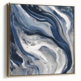 Modern Abstract Wall Art – Navy and Gray Fluid Acrylic Canvas