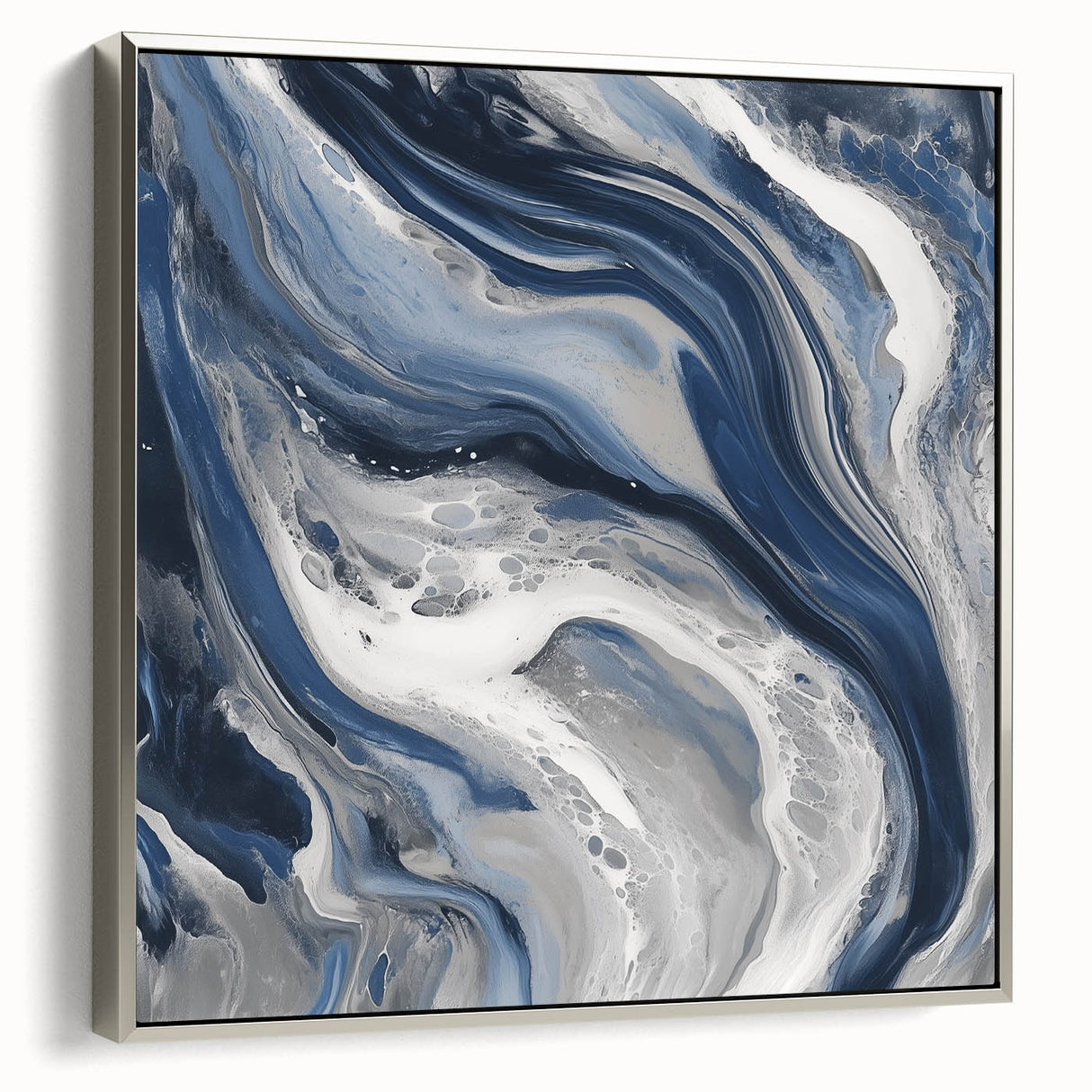 Modern Abstract Wall Art – Navy and Gray Fluid Acrylic Canvas