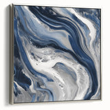 Modern Abstract Wall Art – Navy and Gray Fluid Acrylic Canvas