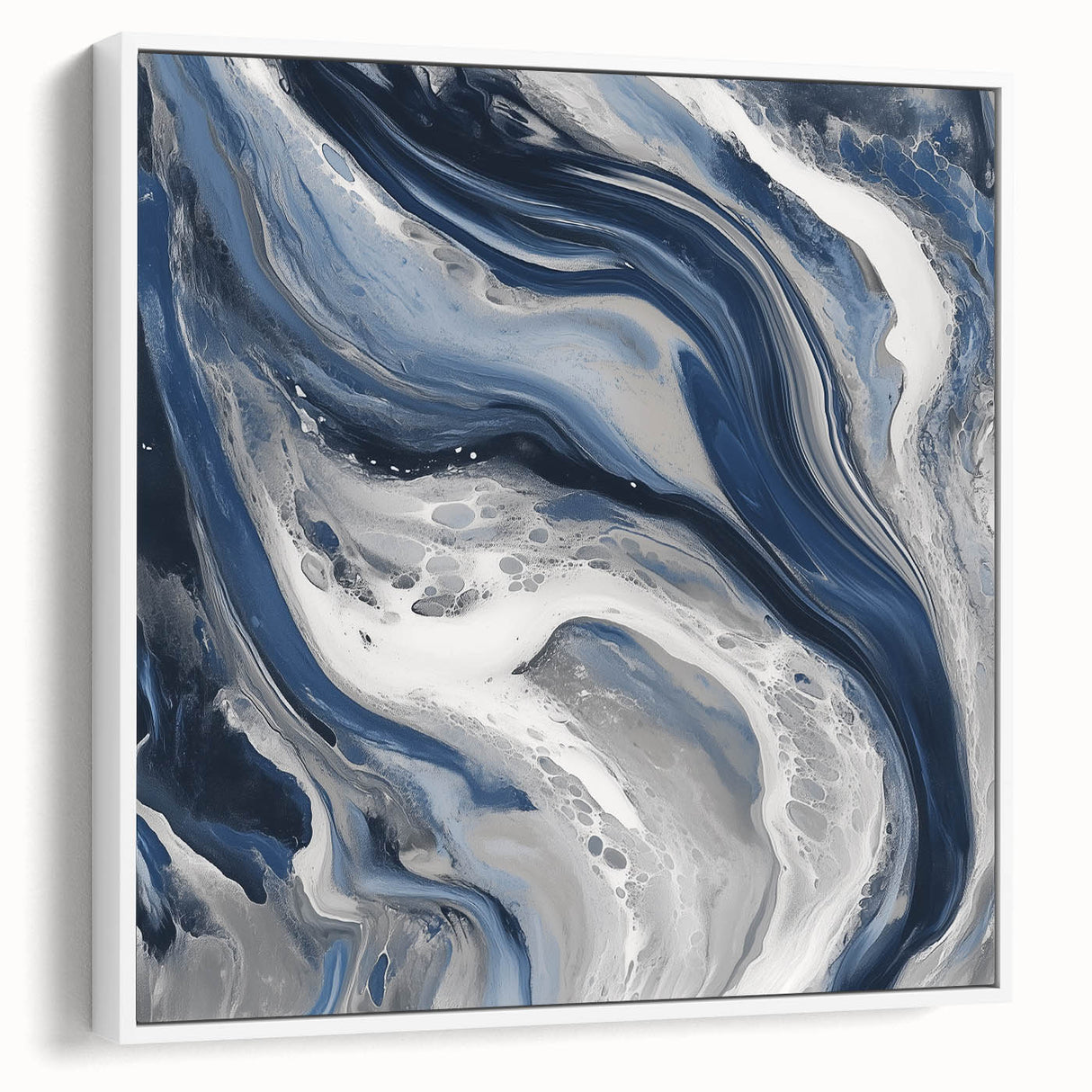 Modern Abstract Wall Art – Navy and Gray Fluid Acrylic Canvas