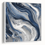 Modern Abstract Wall Art – Navy and Gray Fluid Acrylic Canvas