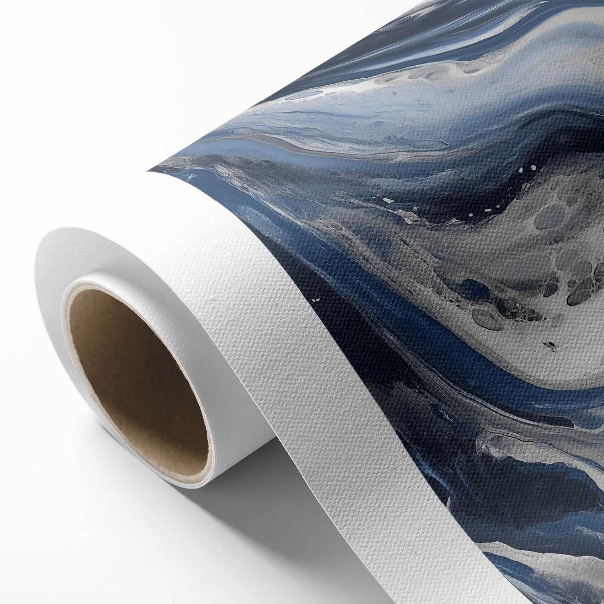 Modern Abstract Wall Art – Navy and Gray Fluid Acrylic Canvas