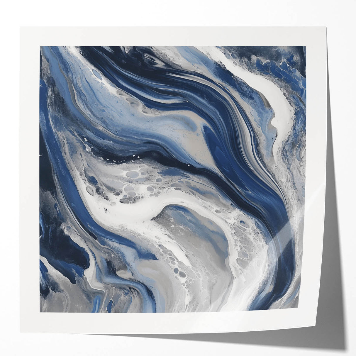 Modern Abstract Wall Art – Navy and Gray Fluid Acrylic Canvas