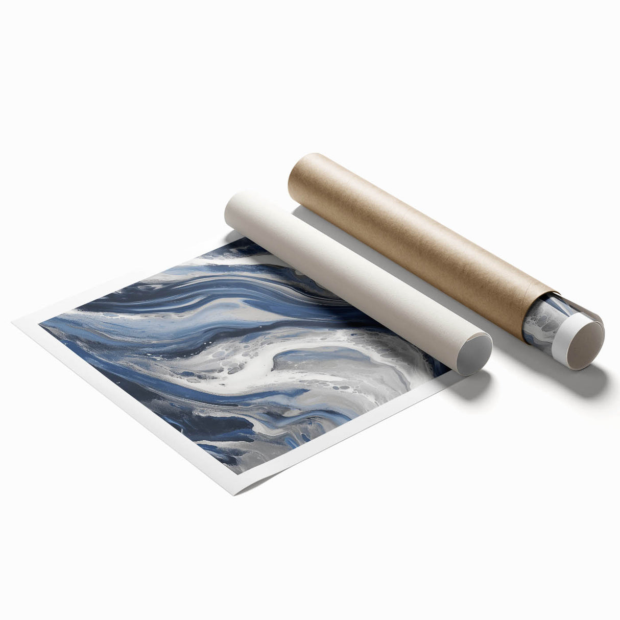 Modern Abstract Wall Art – Navy and Gray Fluid Acrylic Canvas