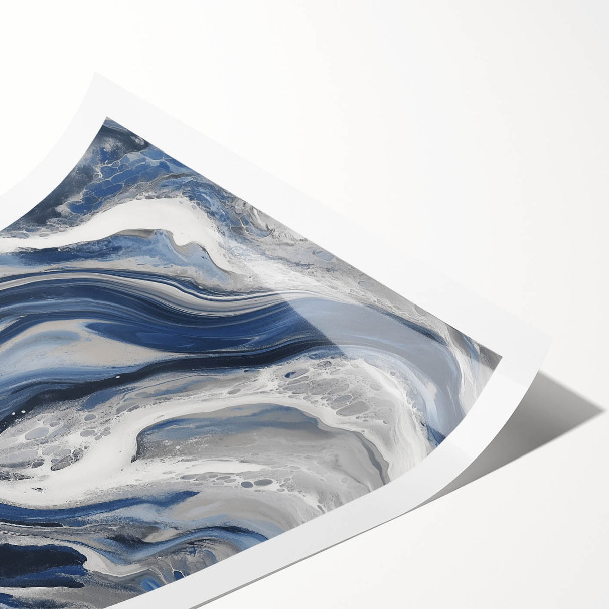 Modern Abstract Wall Art – Navy and Gray Fluid Acrylic Canvas
