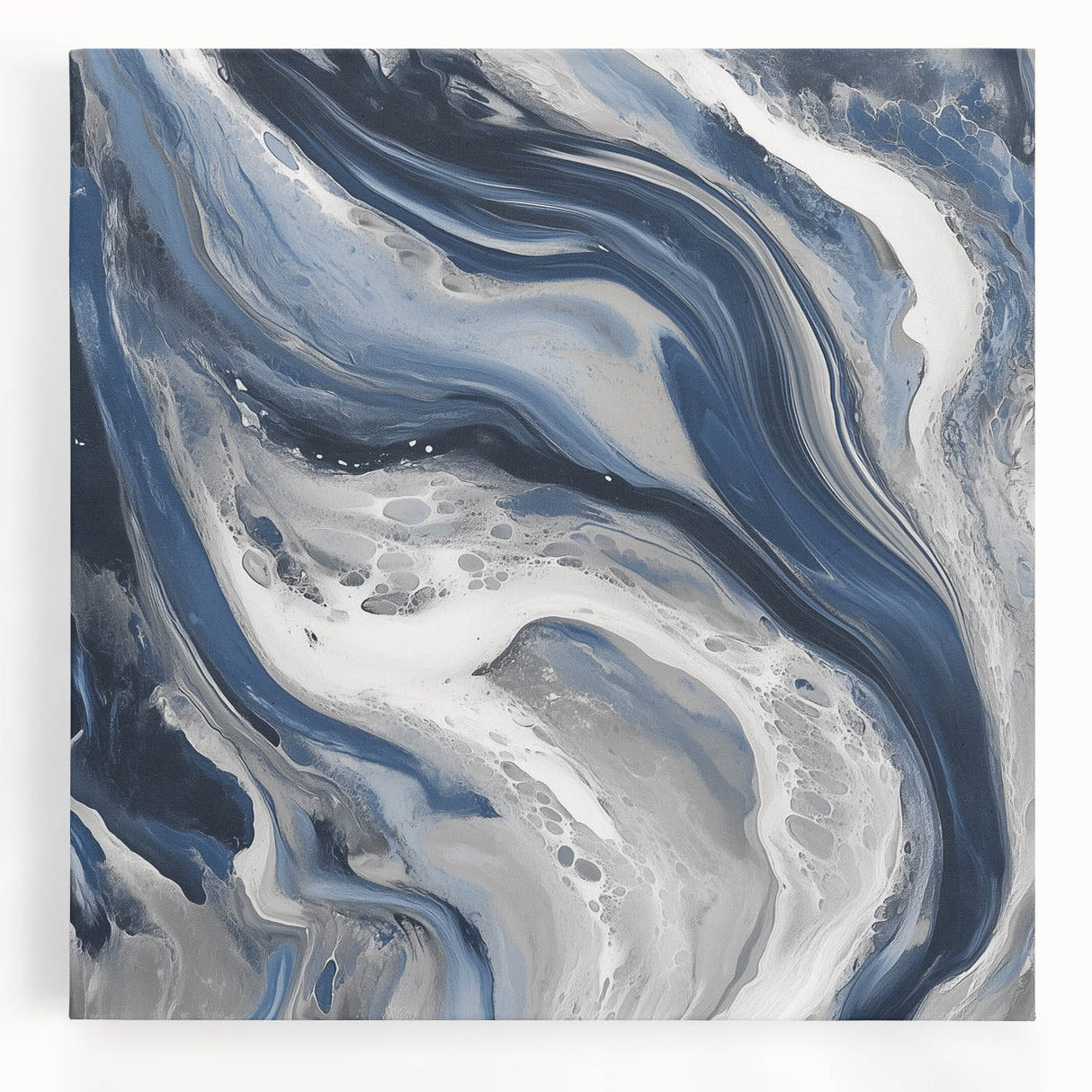 Modern Abstract Wall Art – Navy and Gray Fluid Acrylic Canvas