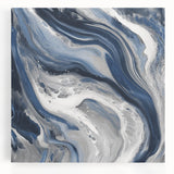 Modern Abstract Wall Art – Navy and Gray Fluid Acrylic Canvas