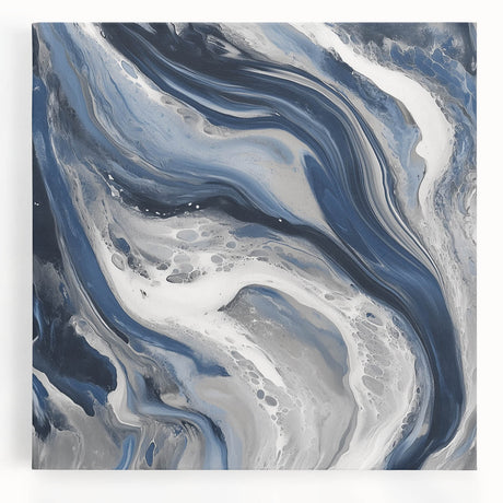 Modern Abstract Wall Art – Navy and Gray Fluid Acrylic Canvas